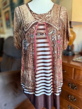 Bohemian Brown and Pink Women's Tunic Top